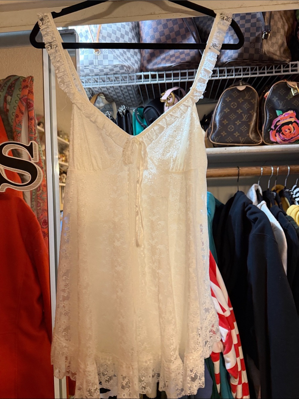 Urban Outfitters Ivory Lace Romper Slip with Tie Front